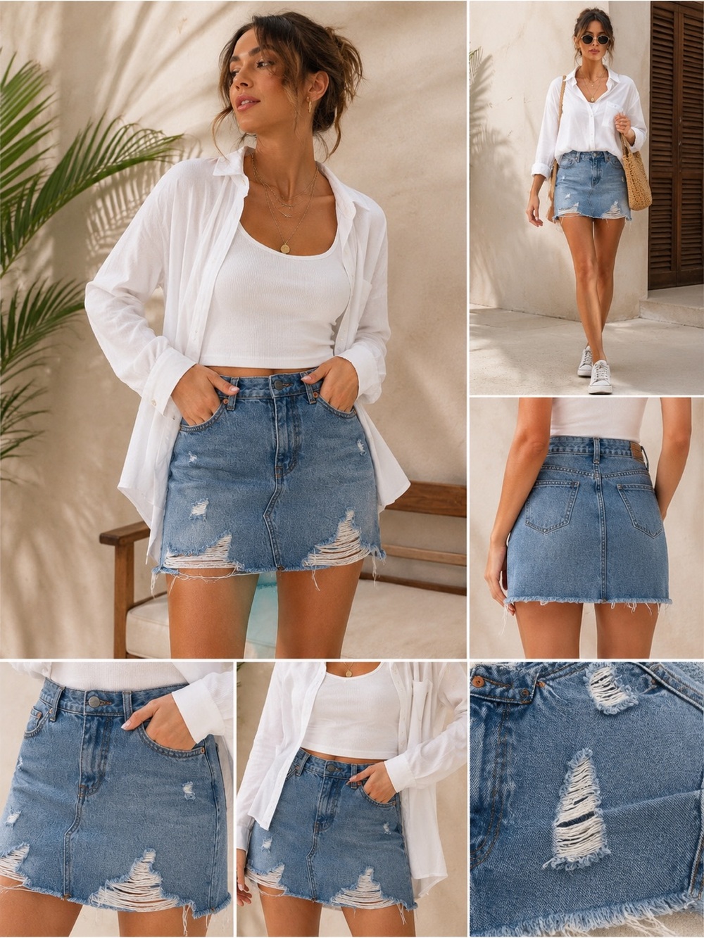 Mango Distressed Light Blue Denim Mini Skirt-Like New!✨✨